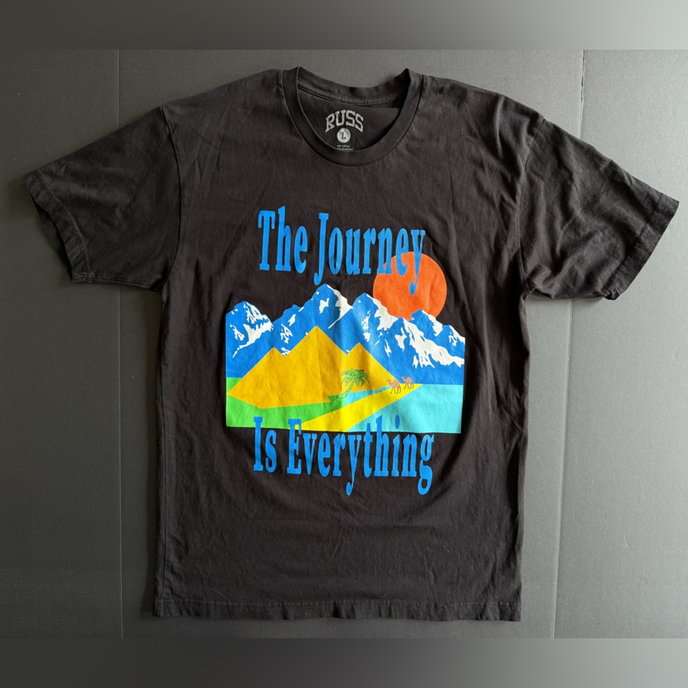 Russ Black Tee with Colorful Mountain Graphic
